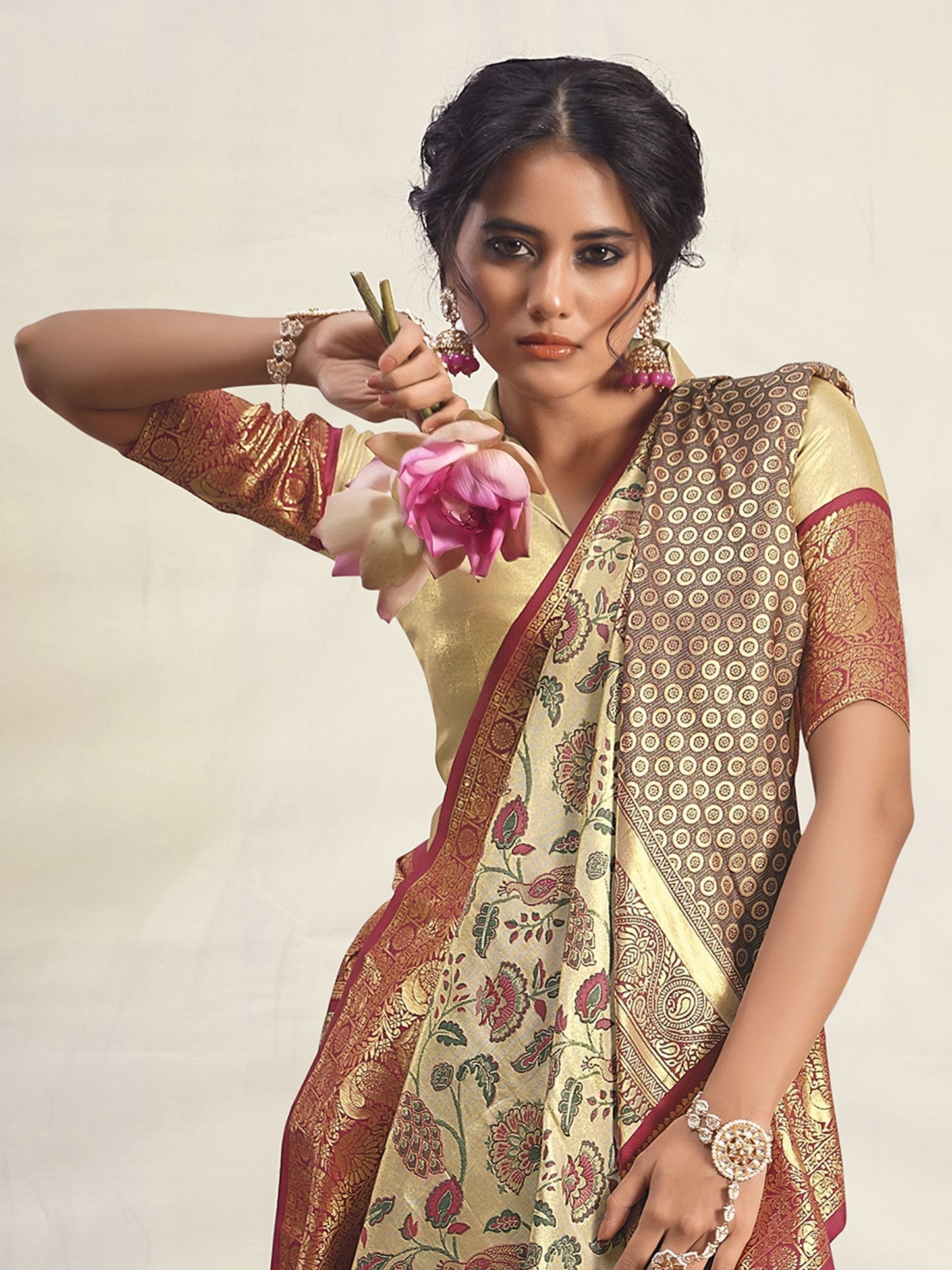 Pure maroon color silk printed saree for women