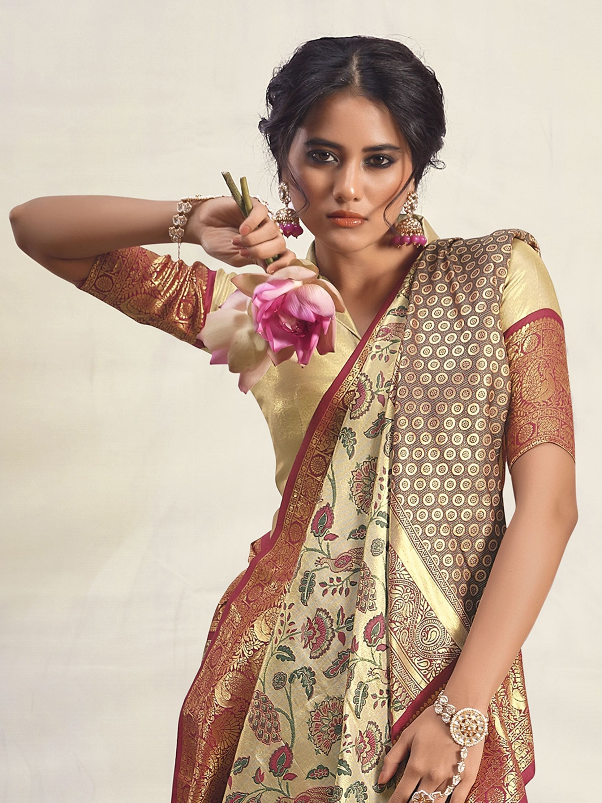 Pure maroon color silk printed saree for women