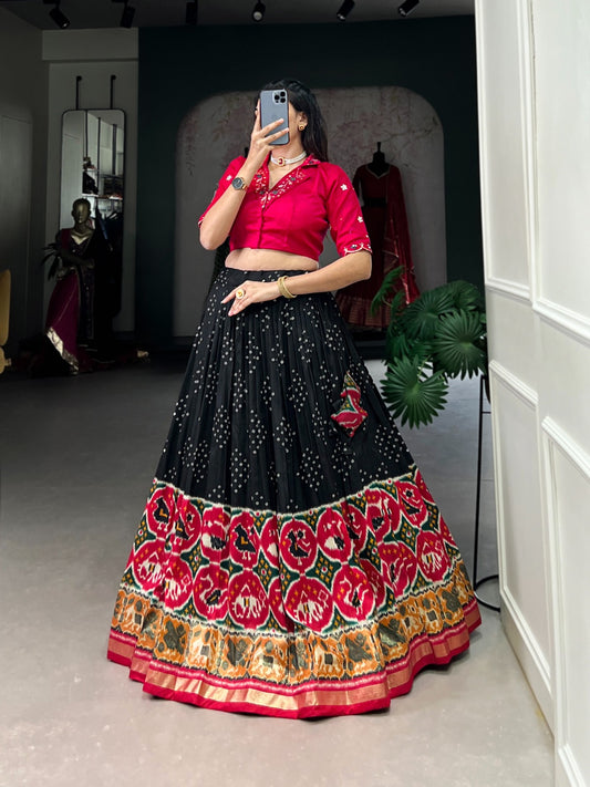 Black tussar silk lehenga choli for women online shopping