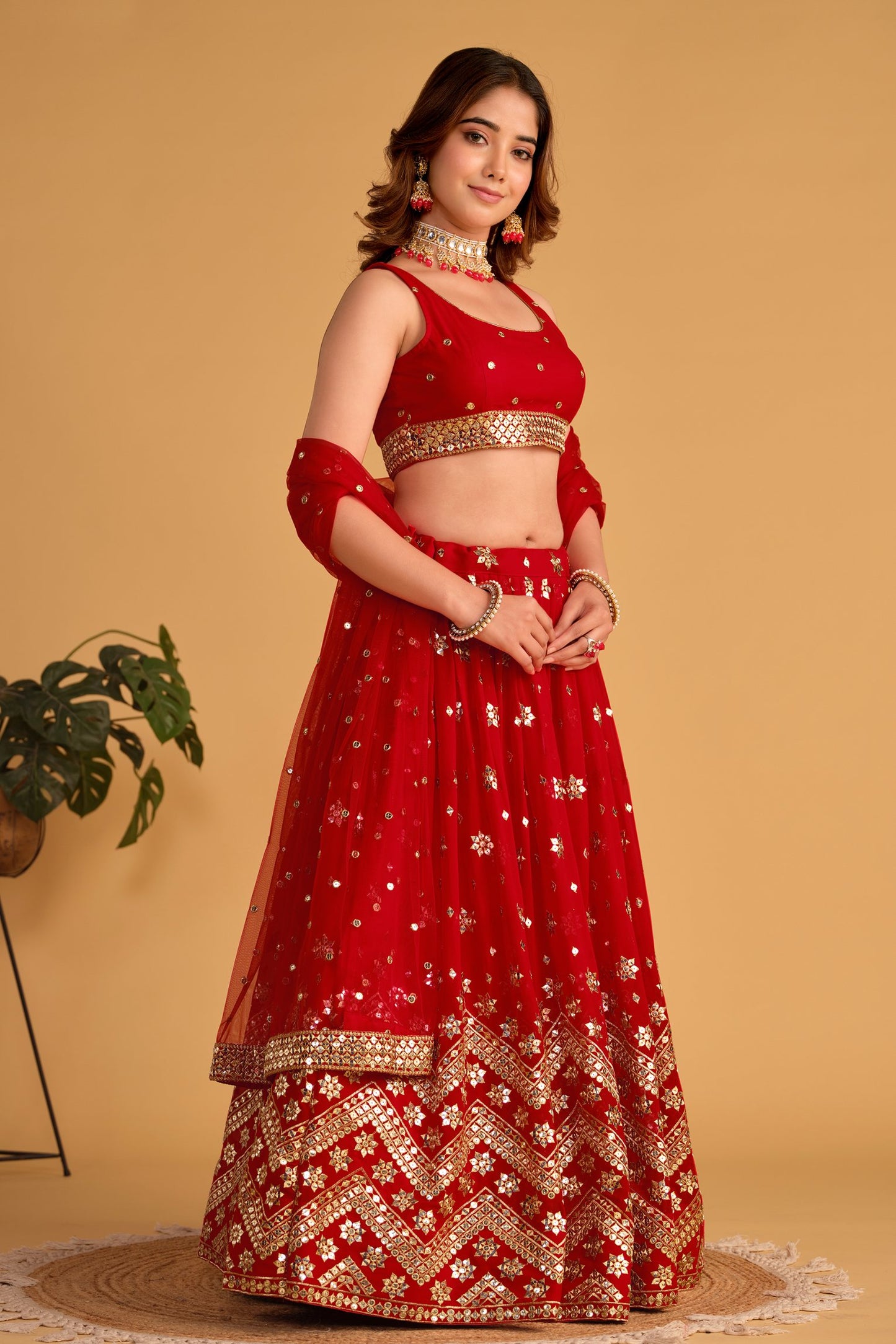 Wedding wear red color lehenga choli with dupatta