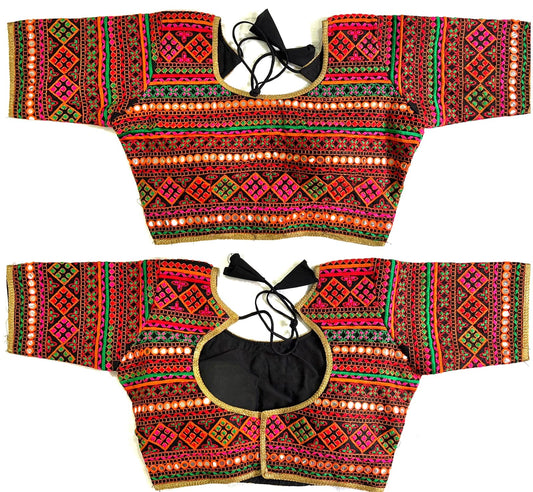 Black color silk mirror work blouse