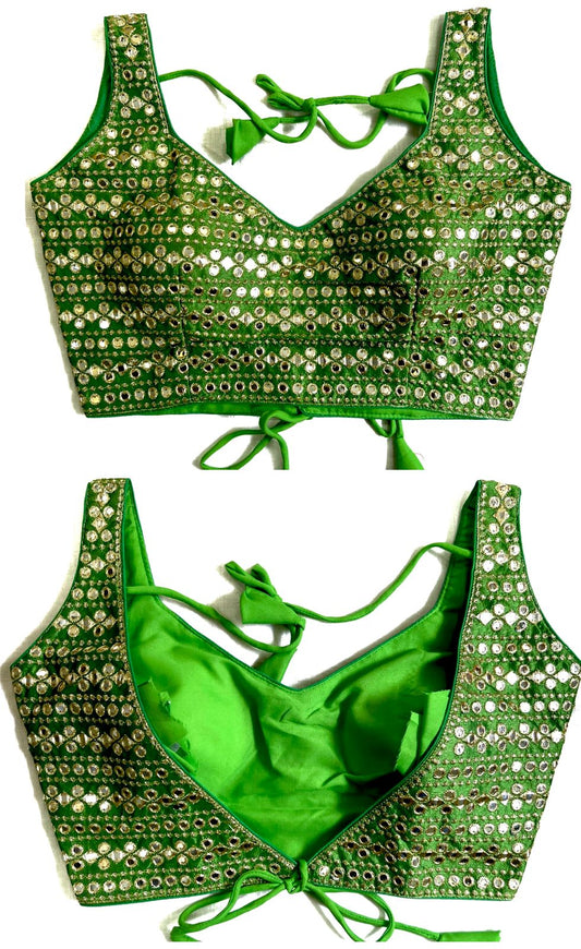 Parrot Green Color mirror work blouse for women