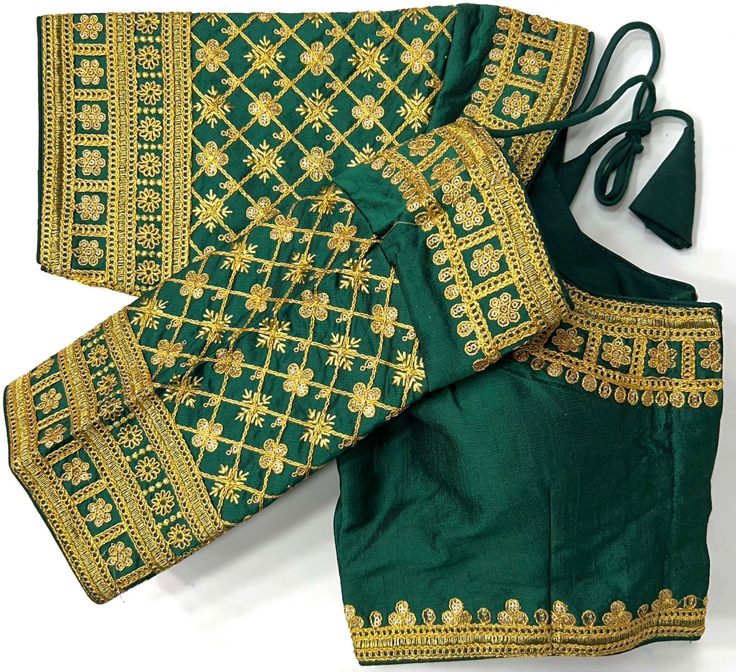 Dark Green color silk sequins work blouse online