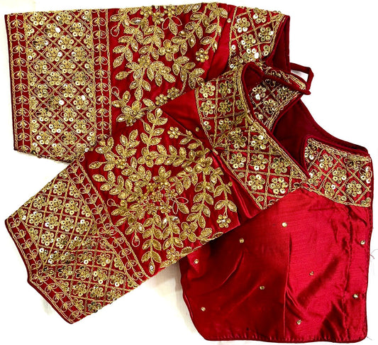 Red color soft silk hand work blouse for wedding