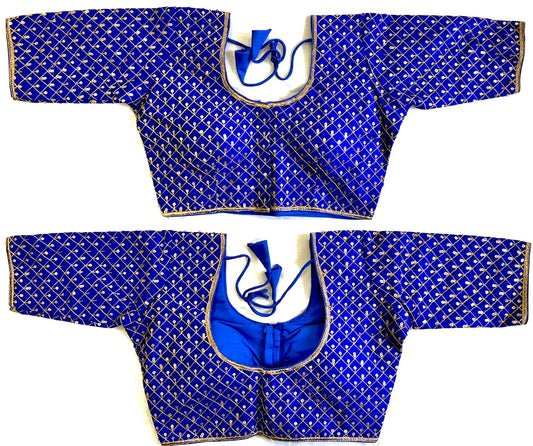 Blue color silk sequins work blouse for women