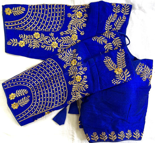 Blue color phantom silk blouse for wedding