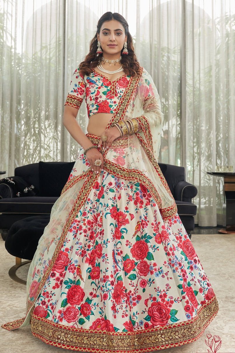 White art silk lehenga choli with dupatta