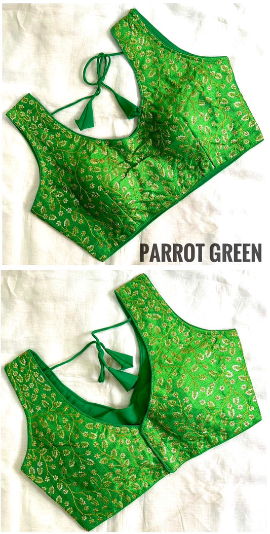 Green sequins work blouse for lehenga