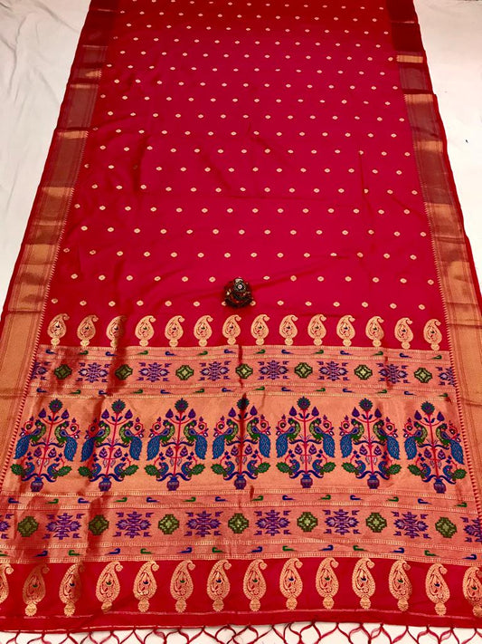Red color paithani saree for women