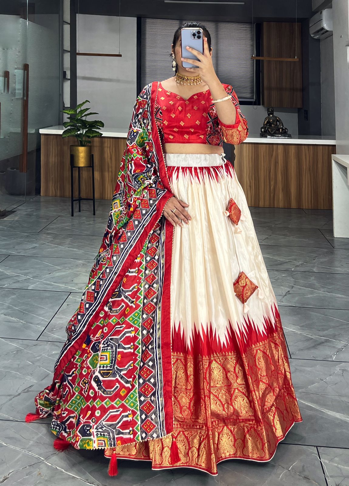 Red dola silk lehenga choli for women