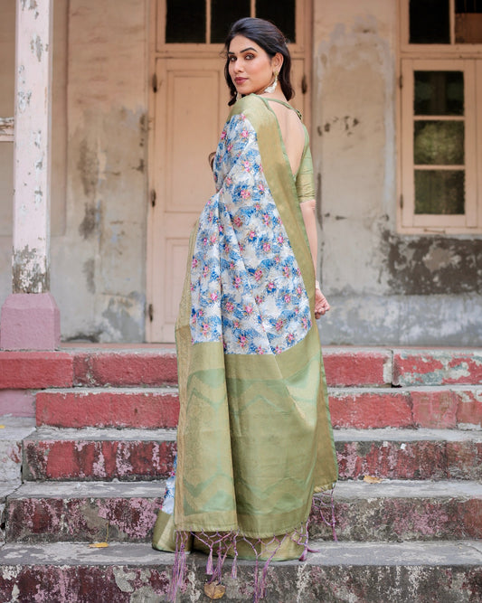 Green color banarasi silk saree for wedding