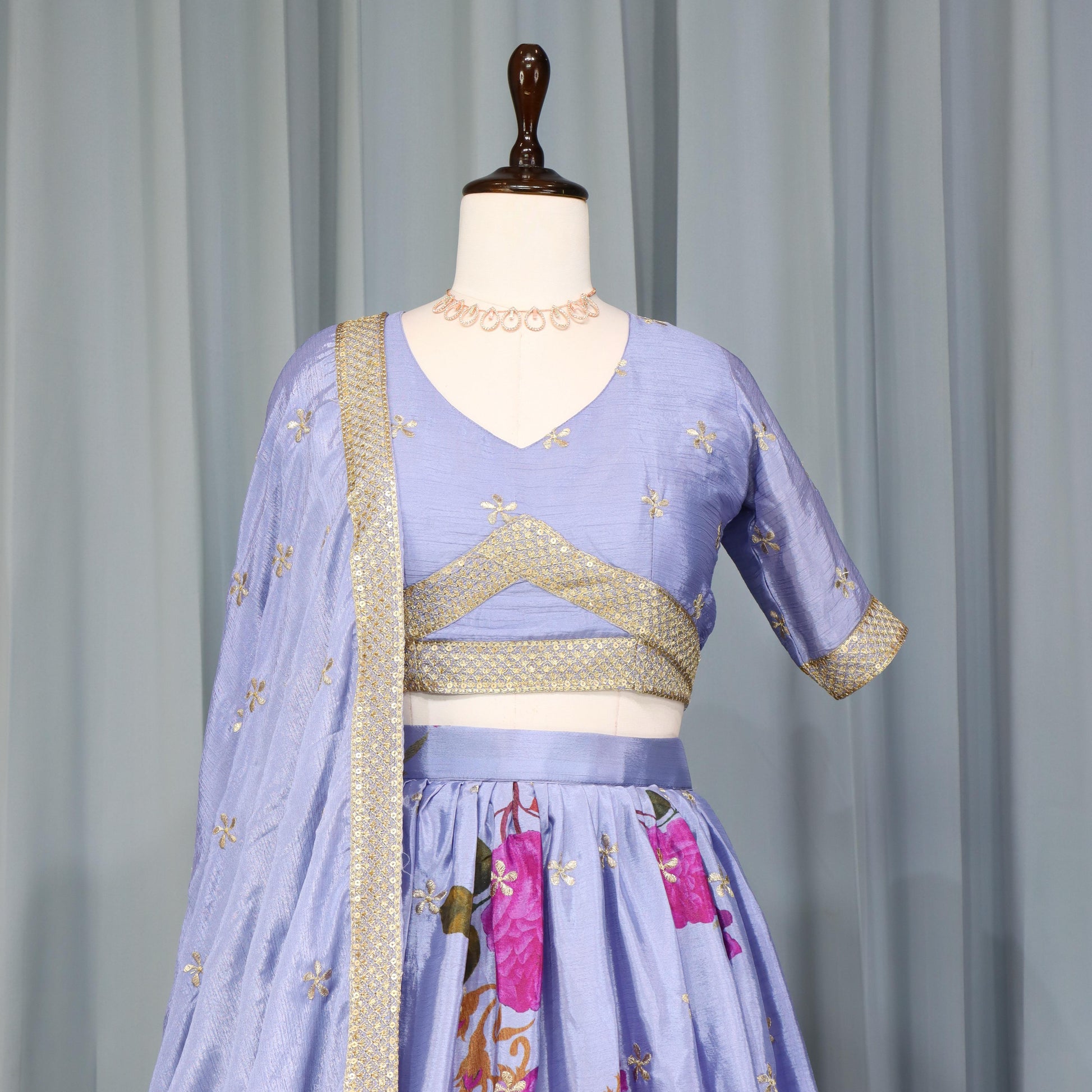 Lavender Color Chinon Floral Printed Lehenga Choli with dupatta images