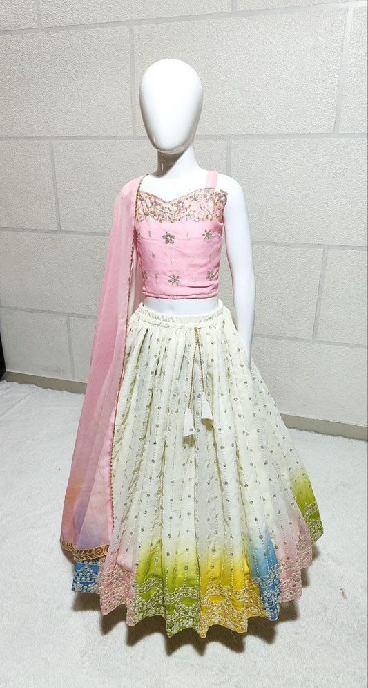 White georgette lehenga choli for small girls online