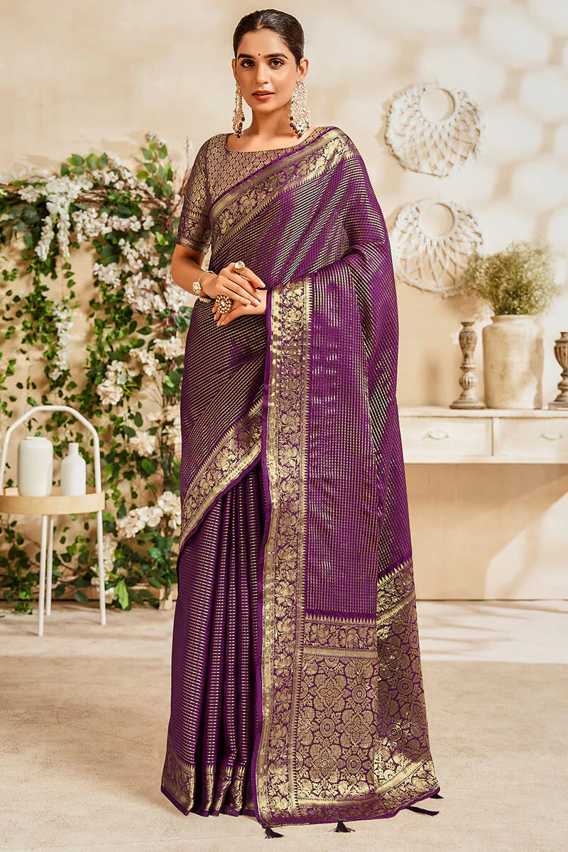 Wine color soft silk saree for women