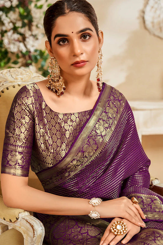 Wine color soft silk saree with blouse for wedding