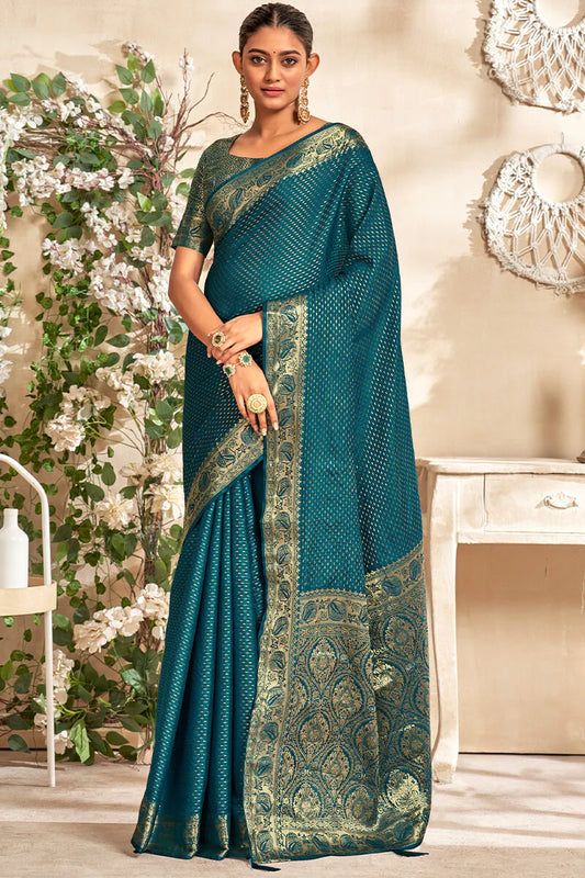 Rama color soft silk saree for women