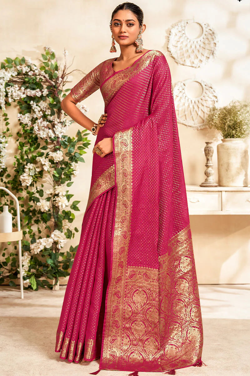 Rani pink color soft silk saree for women