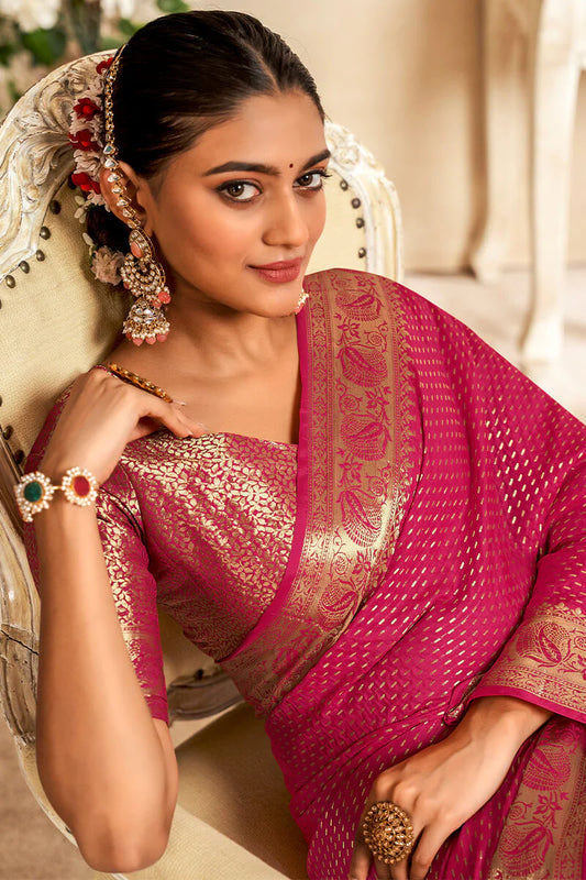 Rani pink color soft silk saree for wedding