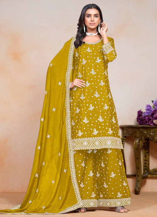 Mustard chiffon salwar suit for women price