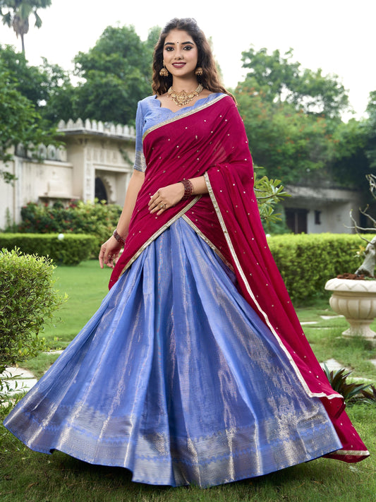 Blue kanchipuram lehenga choli for women online shopping