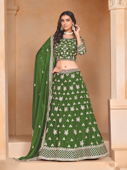 Mehendi color organza lehenga choli