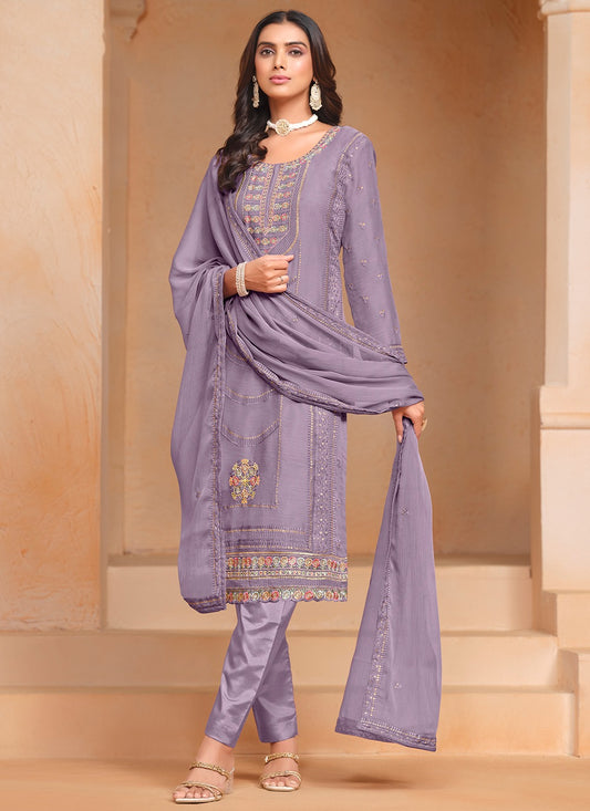 Lavender color chiffon organza kurti for women with dupatta online