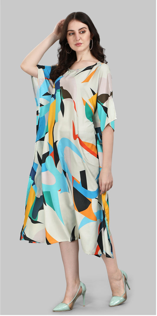 Multi color poly rayon kaftan for party