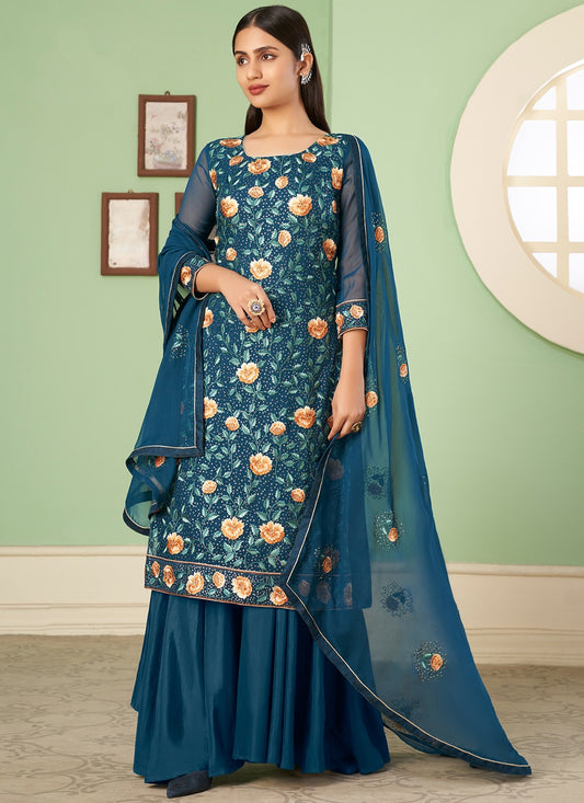 More peach color georgette sharara suit for women online