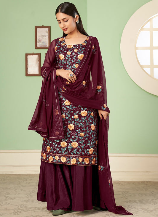 Maroon color georgette sharara suit for women price