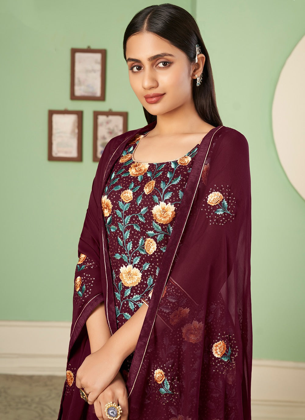 Maroon colour Sharara Suit