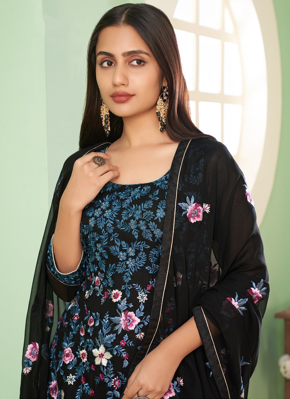 Black color georgette sharara suit for women online