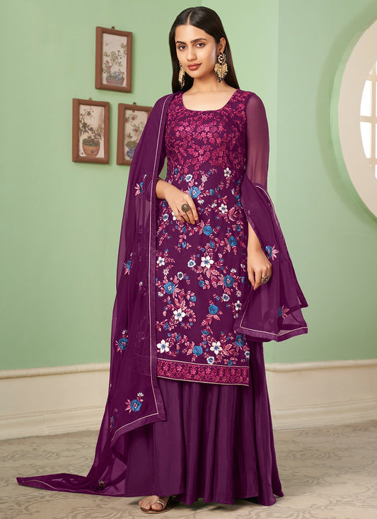 Wine georgette sharara suit for women price