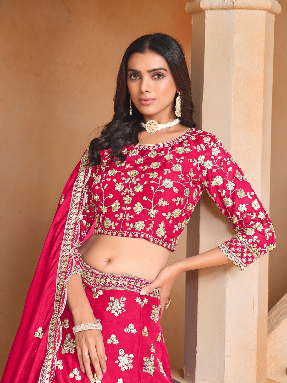 Party wear pink color organza lehenga choli online