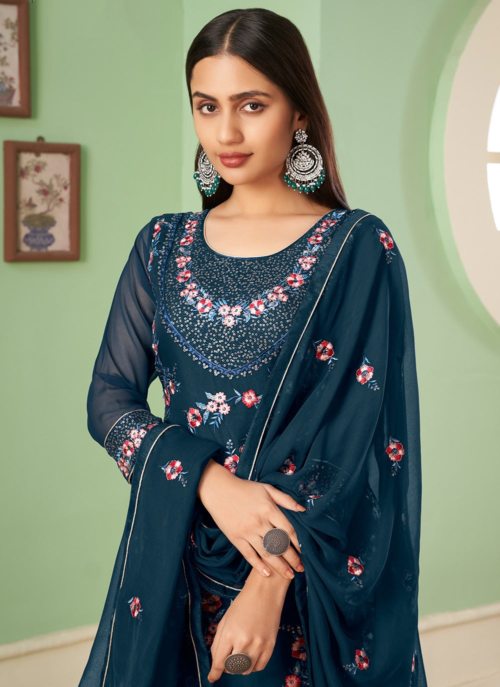 Morepeach georgette sharara suit for women with dupatta Price