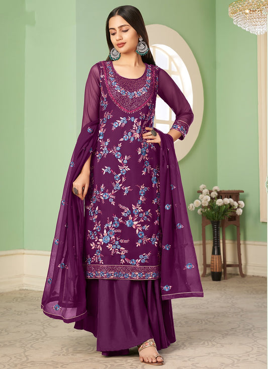 Wine georgette sharara suit for women price
