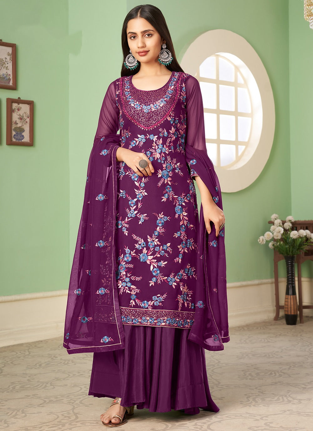 Wine colour Sharara Set
