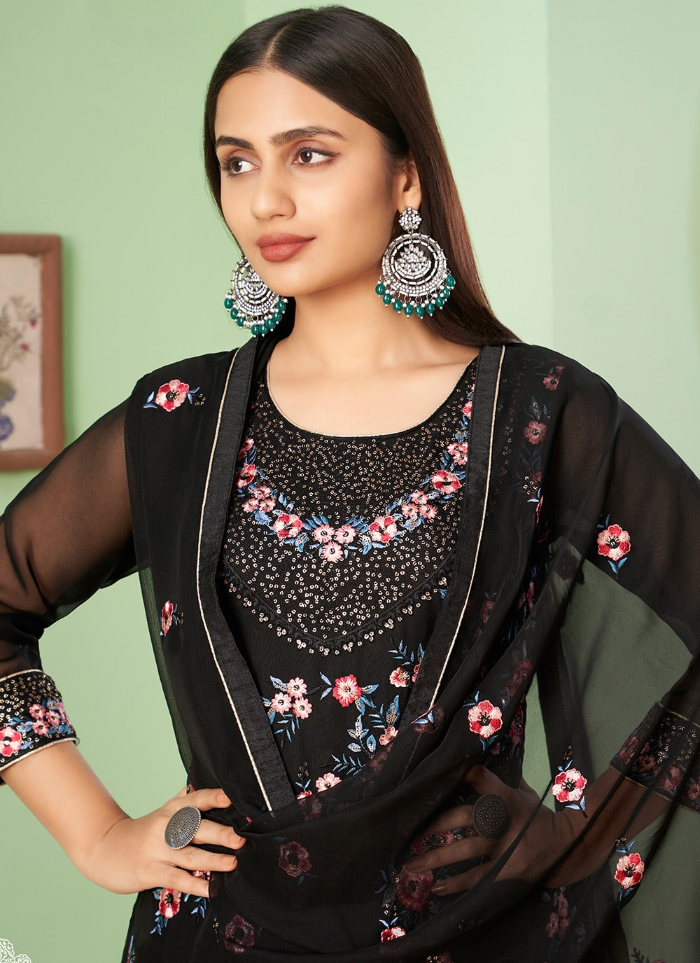 Black georgette sharara suit for women price