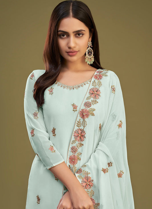 Firozi color georgette sharara suit for women online shopping