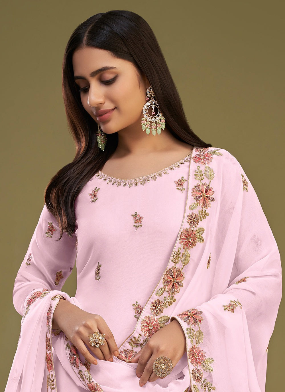 Light pink color georgette sharara suit for women