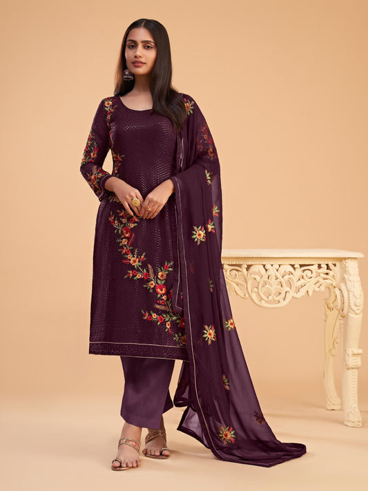 Wine color georgette salwar suit for women price