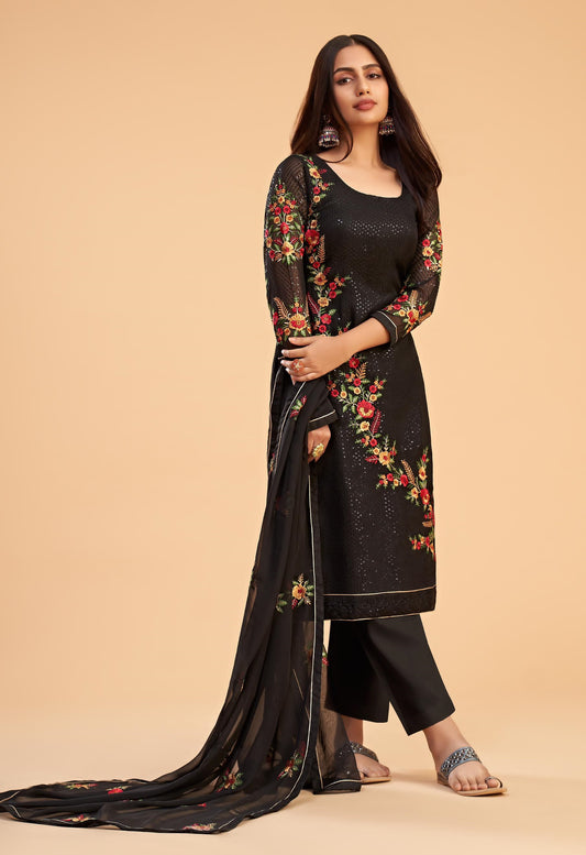 Embroidered Black Georgette Suit