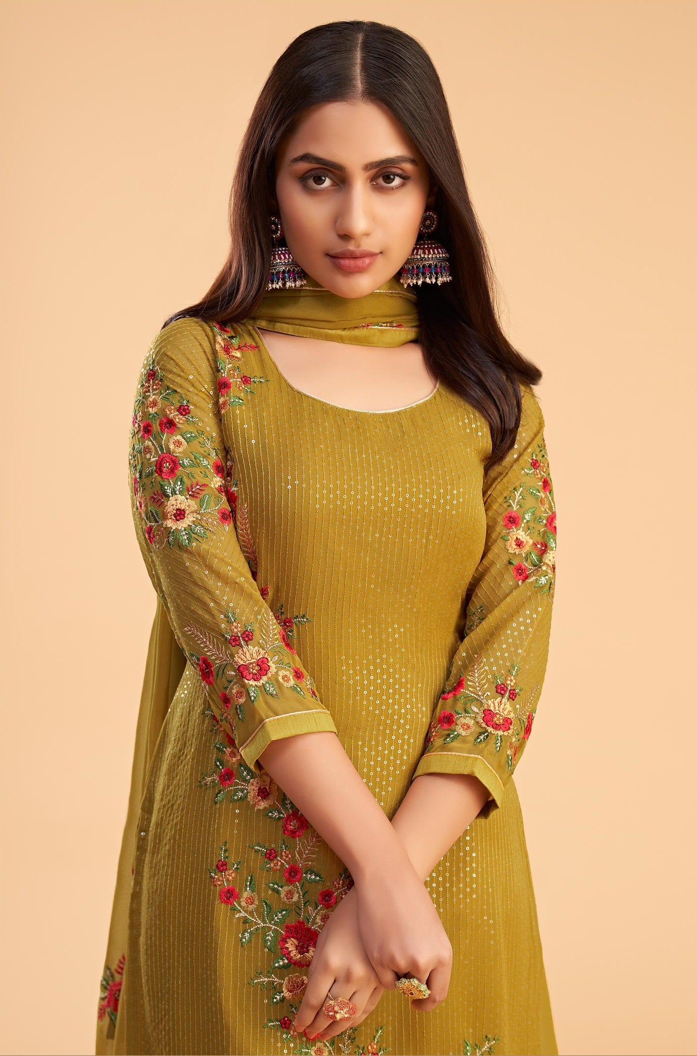 Mustard color georgette salwar suit for women price