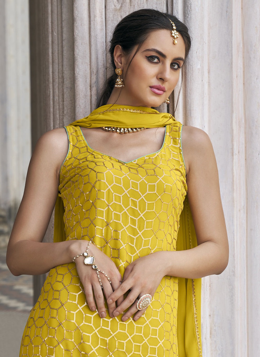 Yellow sequins work salwar kameez images
