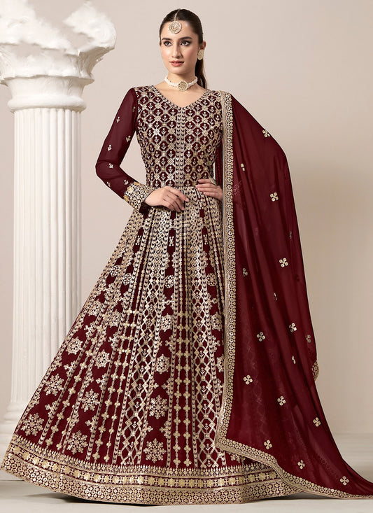 Maroon color georgette long gown