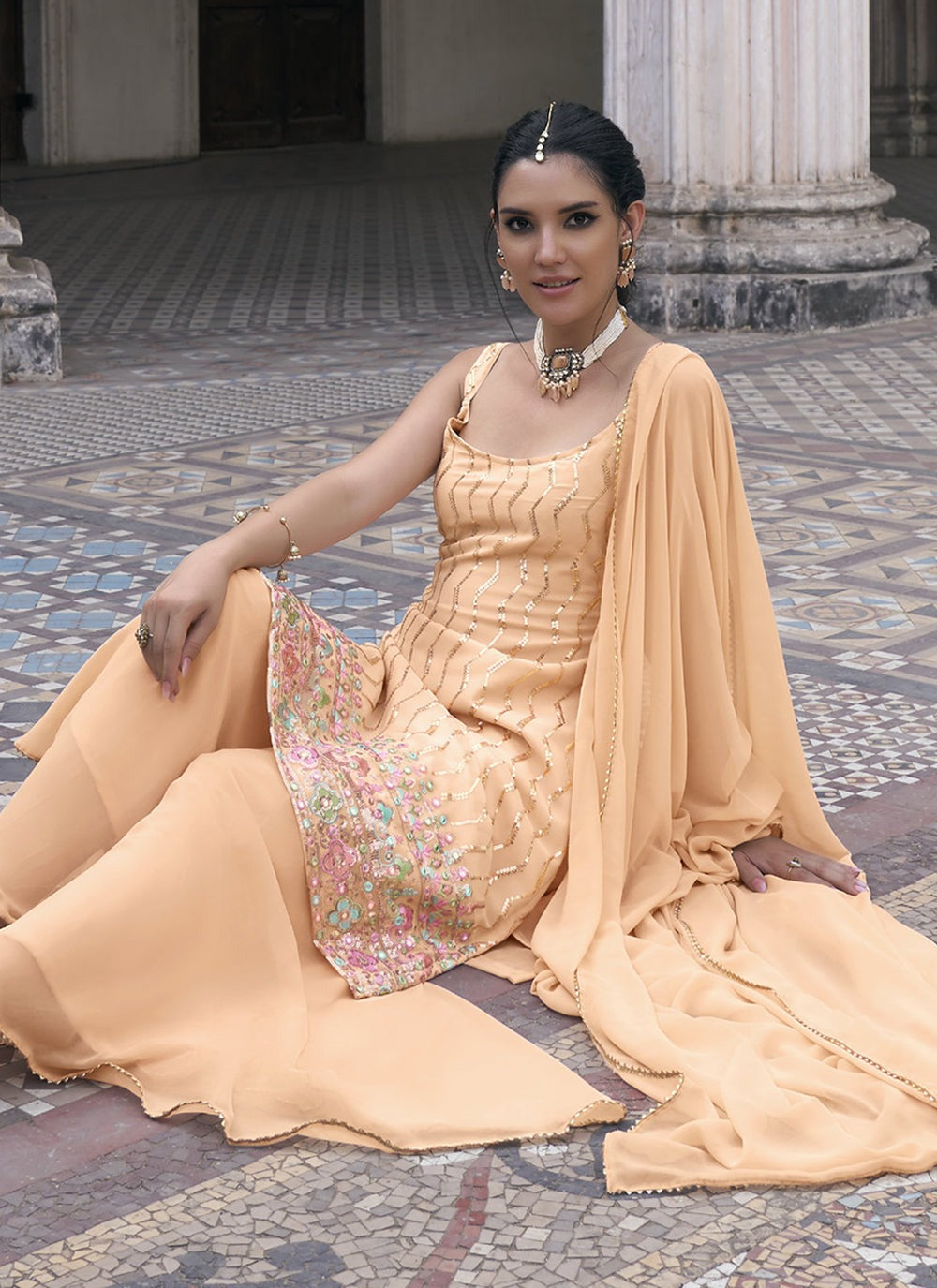 Peach color salwar suit for women party wear