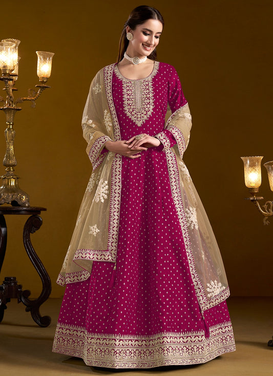 Rani pink chanderi gown for women price