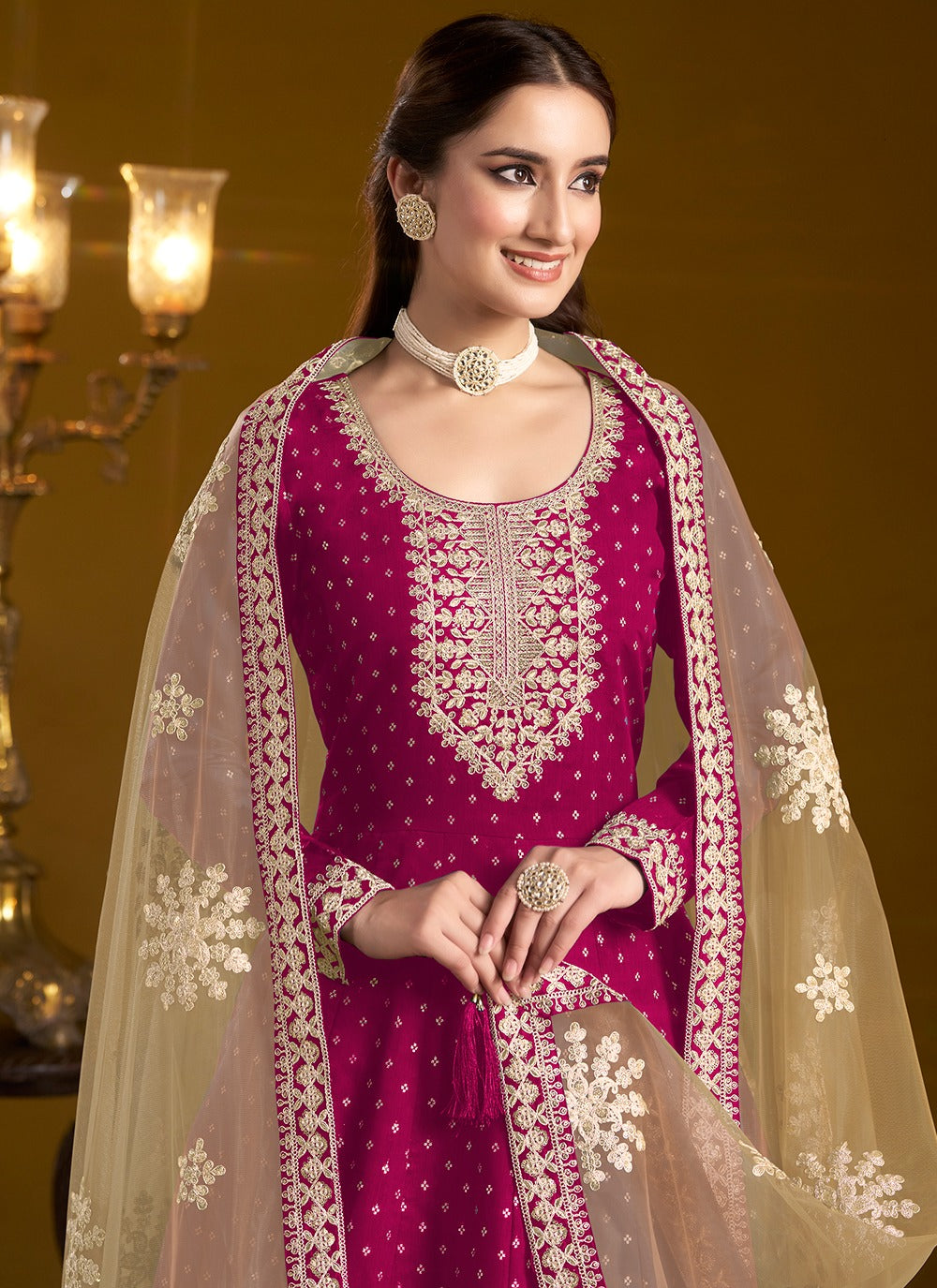 Rani pink chanderi gown for women online