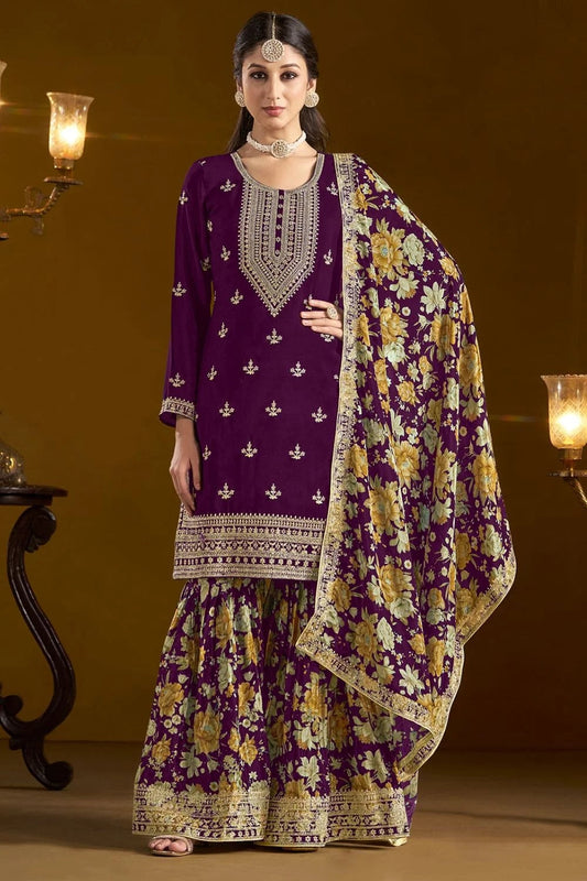 Wine Color chinon sharara suit for women