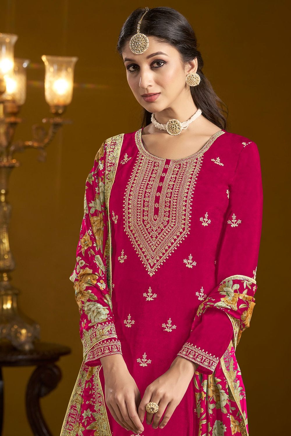 Rani Pink chinon Sharara Suit images