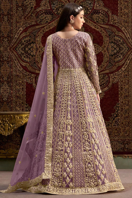Lavender color net gown for women